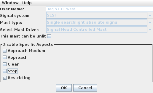 Signal Mast Entry for Begin CTC West mast.