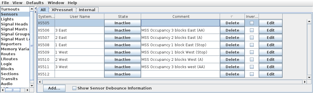 Sensor Table Definitions.