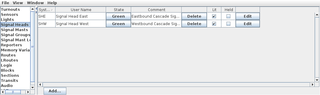 Signal Head Table Definitions.