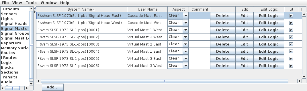 Signal Mast Table Definitions.