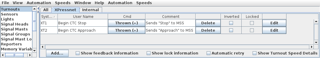 Signal Placement on the panel for the Begin CTC/End CTC example.